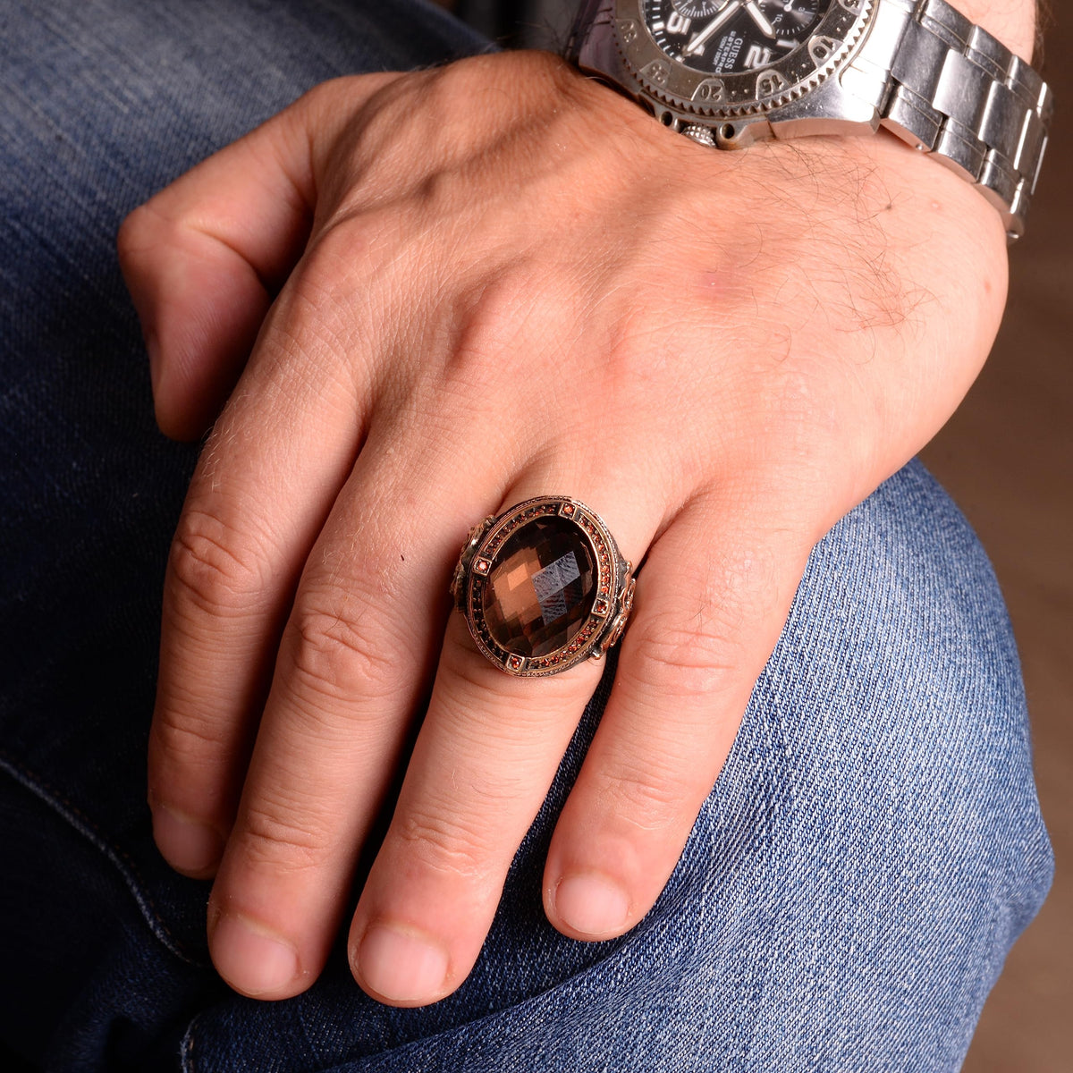 Synthetic Sultanit Stone Men's Ring, Silver Ring, Special Silver Ring, Handmade Jewelry, Men's Jewelry — 3