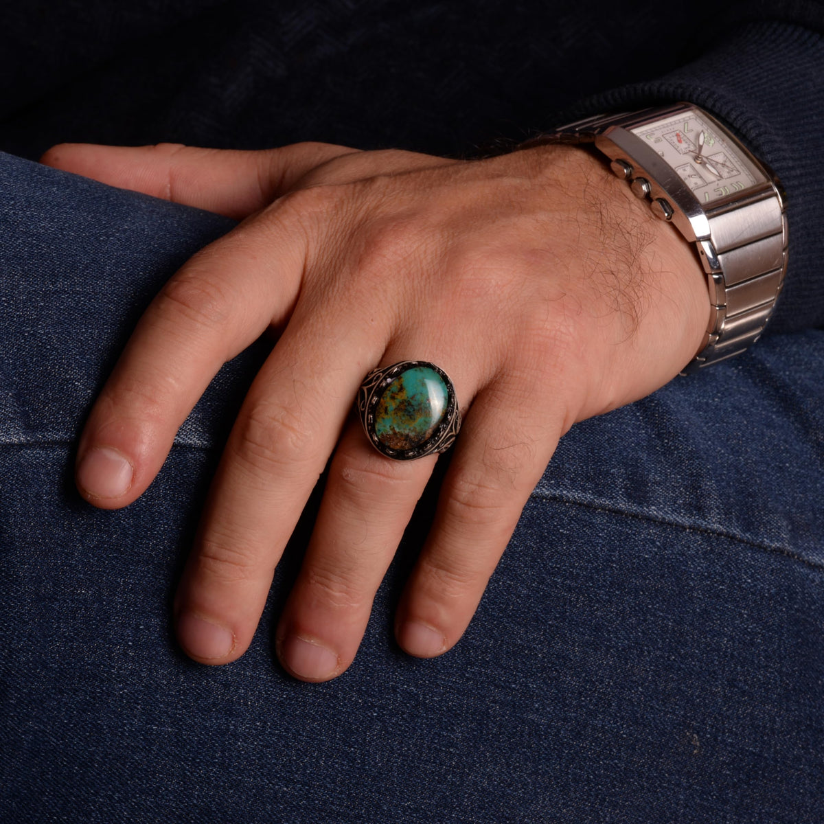 Natural Arizona Turquoise Stone Ring, 925 Sterling Silver Ring (Model-8) — 3