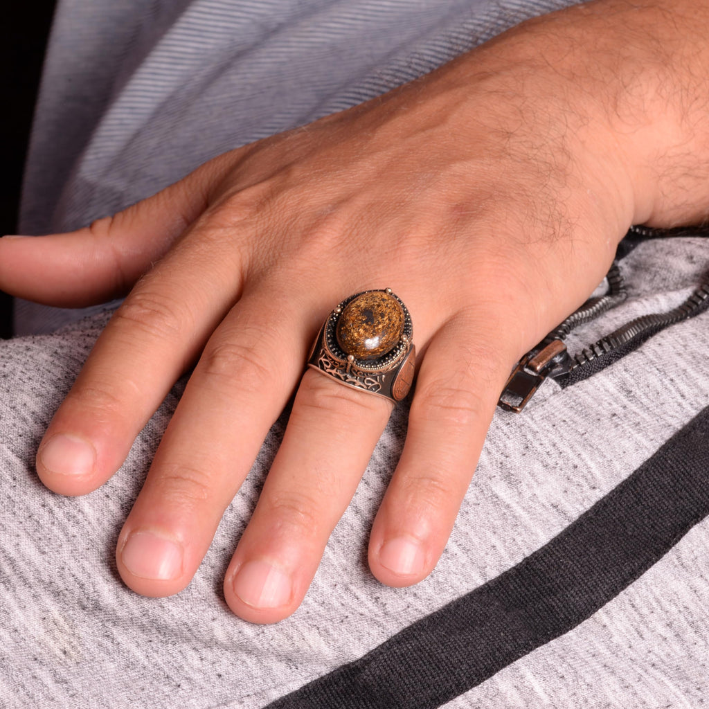 KAMBO 925 Sterling Silver Men's Ring – Bronzite Stone Star of David Ring — 3