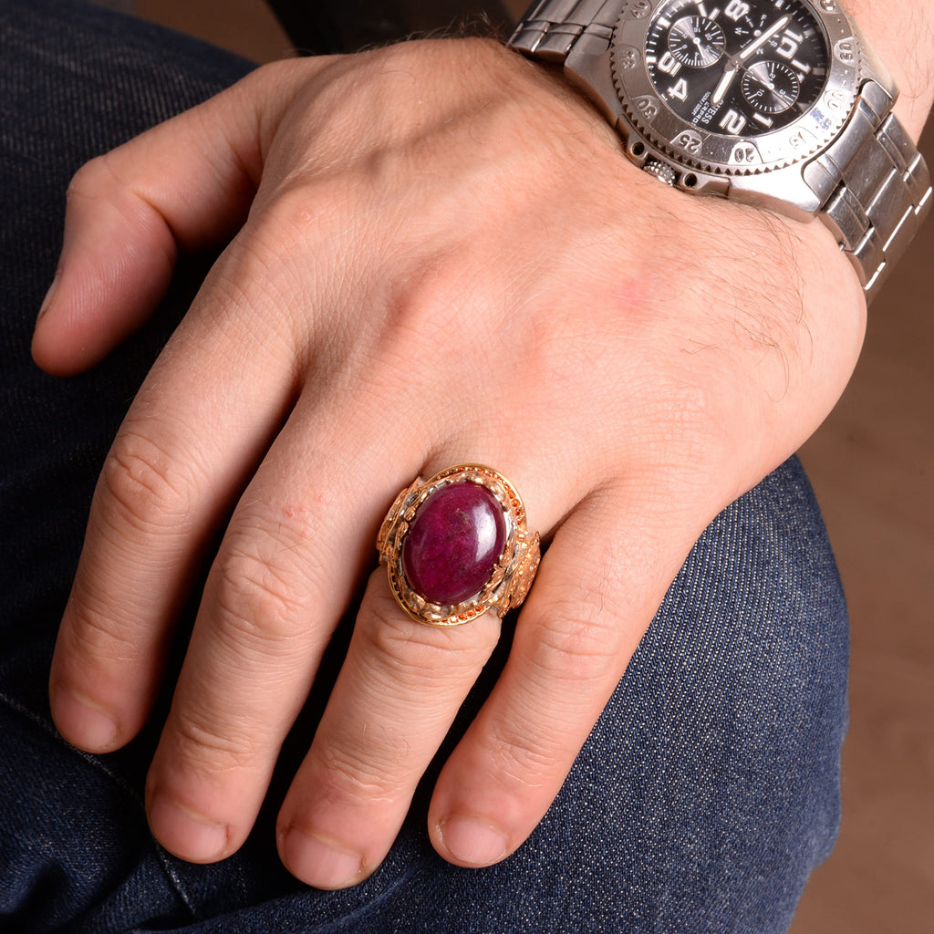 Natural Ruby Stone Ring, 925 Sterling Silver — 6
