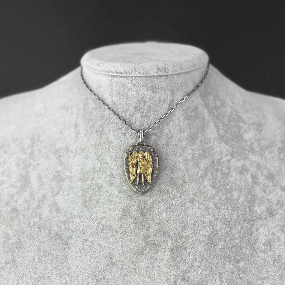 KAMBO 925 Sterling Silver Archangel Michael Men's Necklace - Spiritual Protector Medallion - Chain Religious Shield Design (Gold Plated) — 3