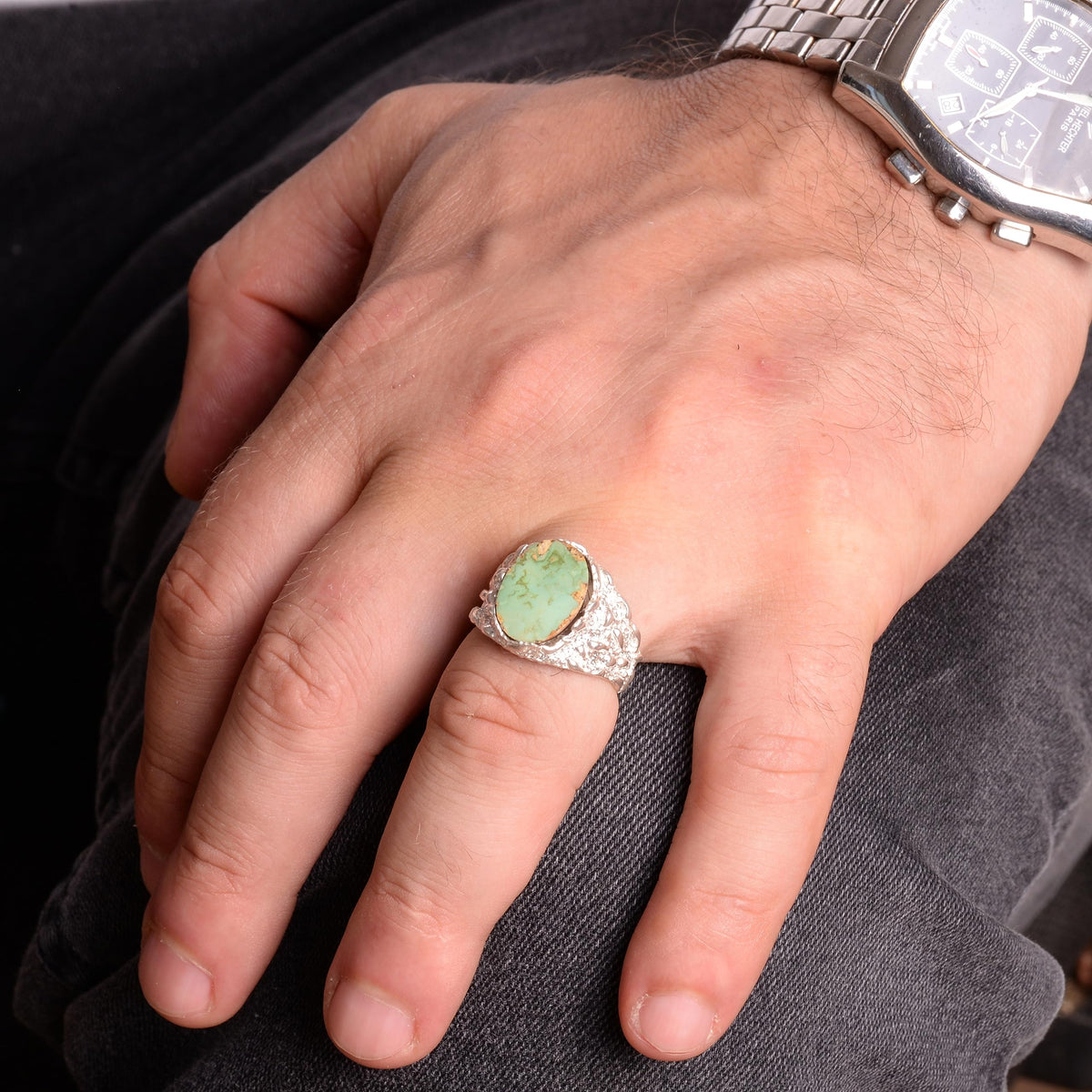Natural Arizona Turquoise Stone Ring - 925 Sterling Silver Minimalist Ring (Model-2) — 3