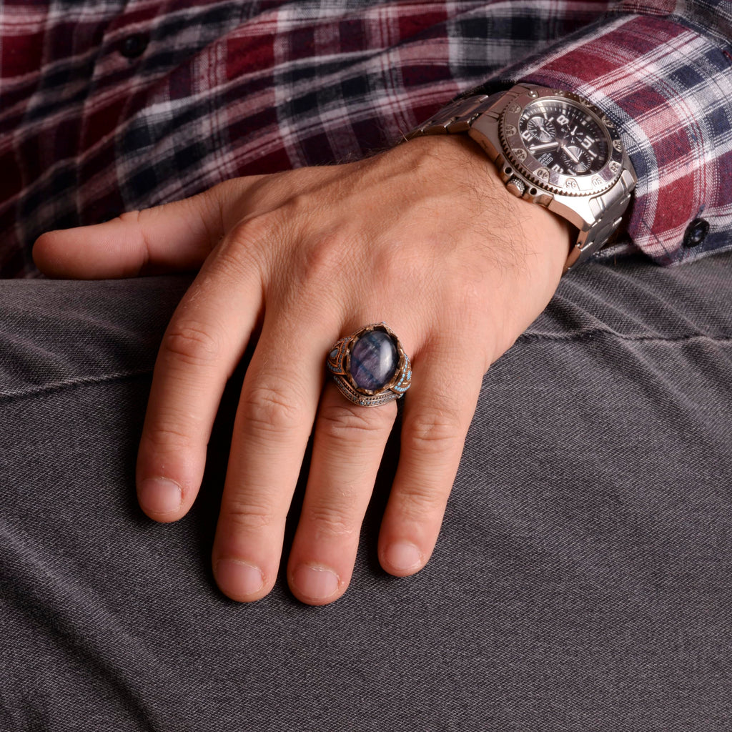 Natural Stone Ring - Handmade 925 Sterling Silver Ring (Azurite) — 3