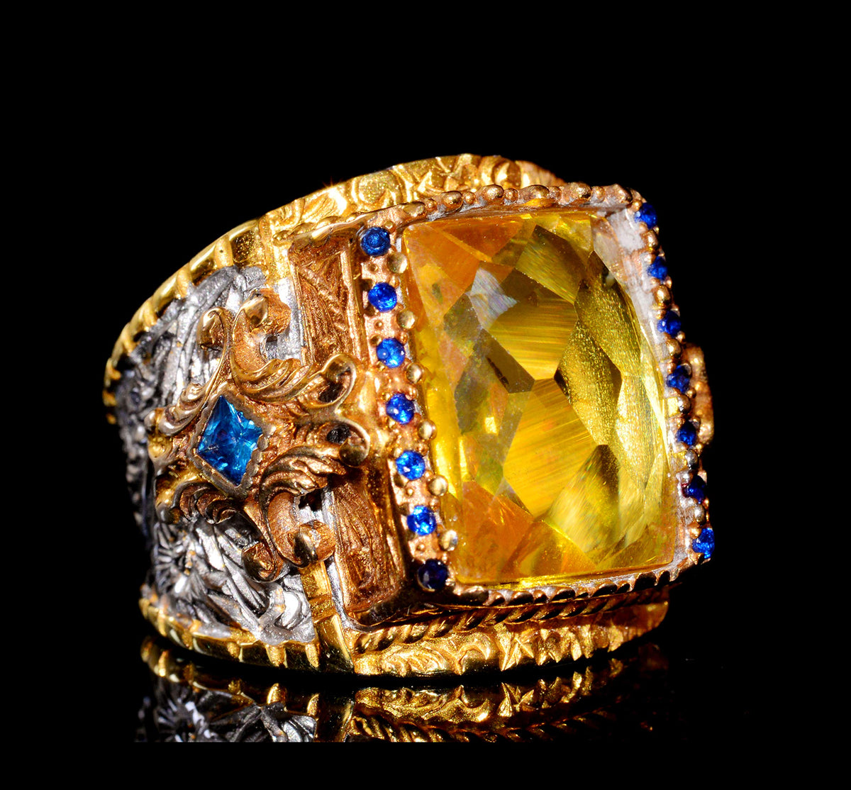 925 Sterling Silver Men's Ring, King Ring, Created with Rectangular Citrine Stone — 3