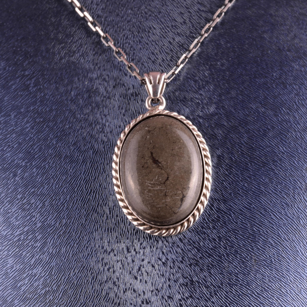 KAMBO Natural Stone Chain Unisex Necklace 925 Sterling Silver – Handmade Oval Description Necklace (Pyrite) — 4