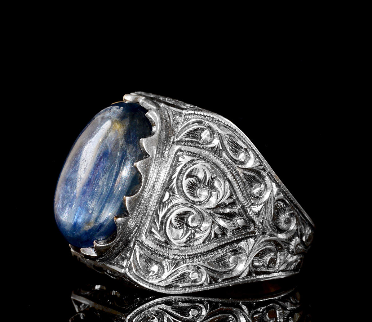 KAMBO 925 Sterling Silver Men's Ring Handmade with Genuine Natural Pearl Stone Byzantine Style Vintage Statement Jewelry