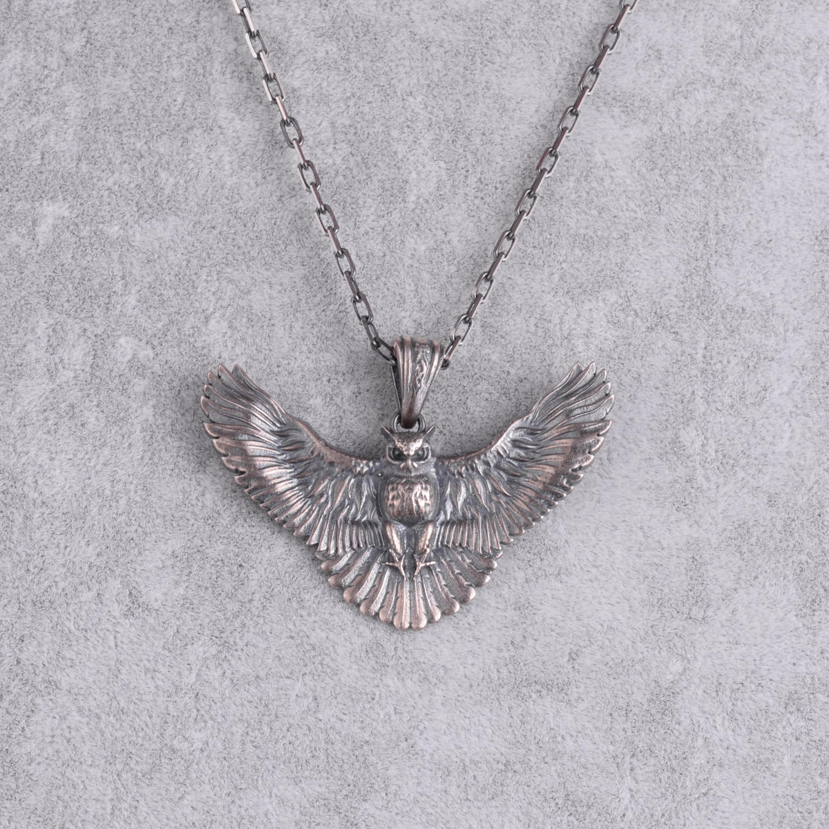 KAMBO 925 Sterling Silver Flying Owl Chain Necklace – Symbol of Wisdom, Intuition, and Freedom – Handmade Gothic Bird Necklace for Men (Silver) — 4