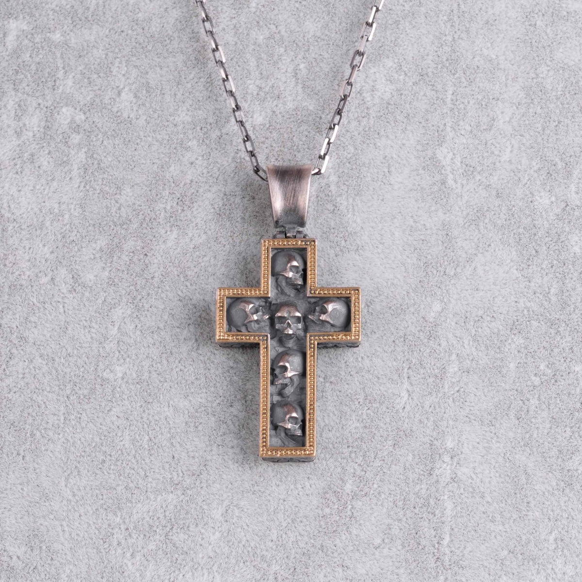 KAMBO 925 Sterling Silver Skull Cross Necklace - Handmade Gothic Pendant with Skull Motif - Symbol of Mortality and Inner Strength (Gold Plated) — 4