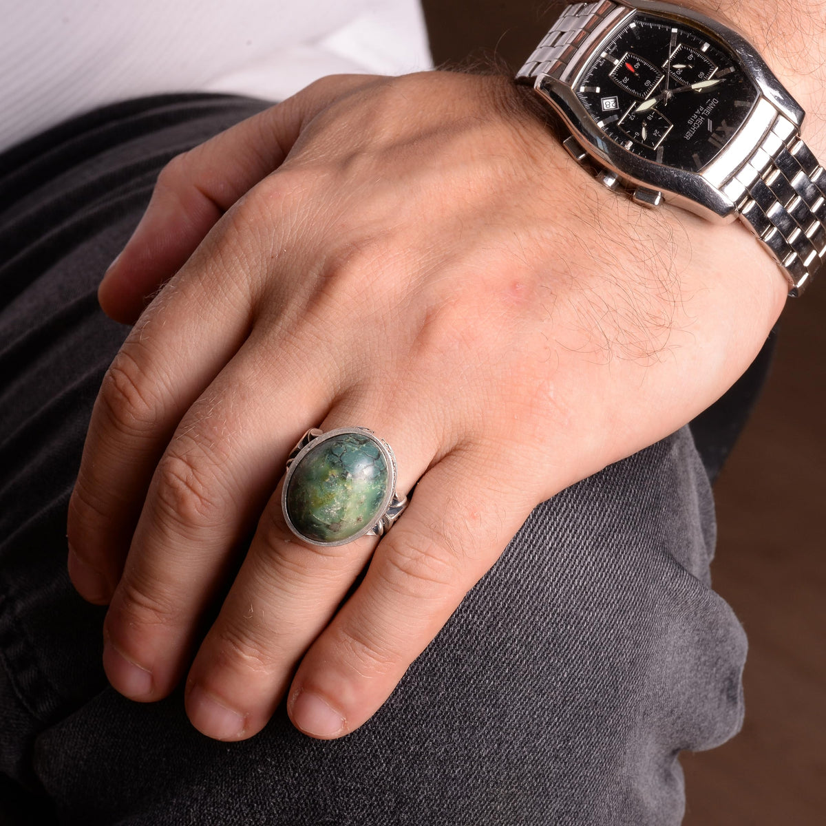 Handmade Natural Arizona Turquoise Stone Ring - 925 Sterling Silver (Model-2) — 3