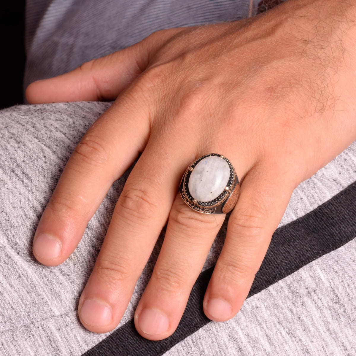 Salomon Ring, Moonstone Gemstone Ring - Mysterious 925 Sterling Silver Men's Ring — 3