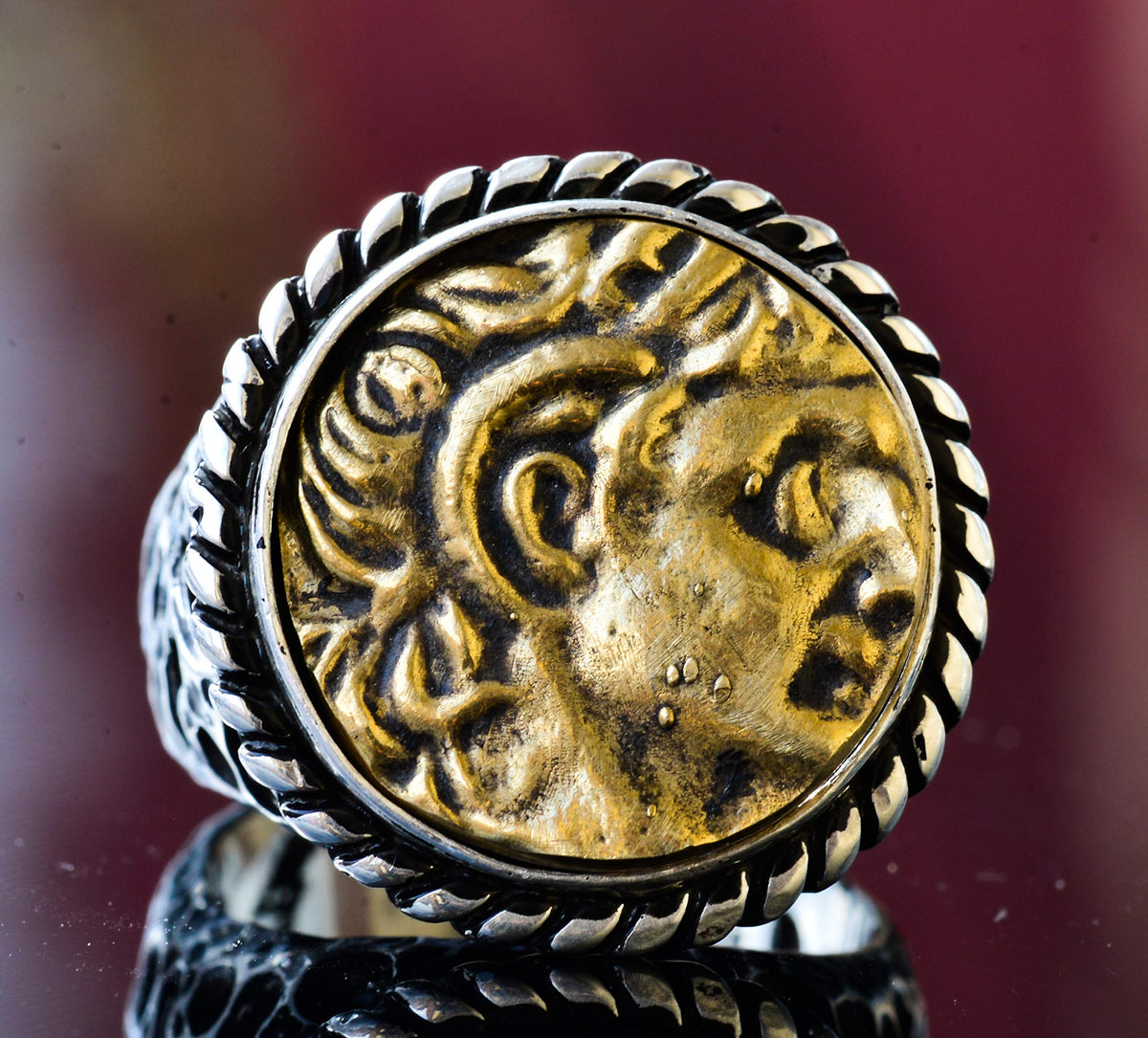 Silver Ring - Antique Coin Design and Mythological Motif — 3