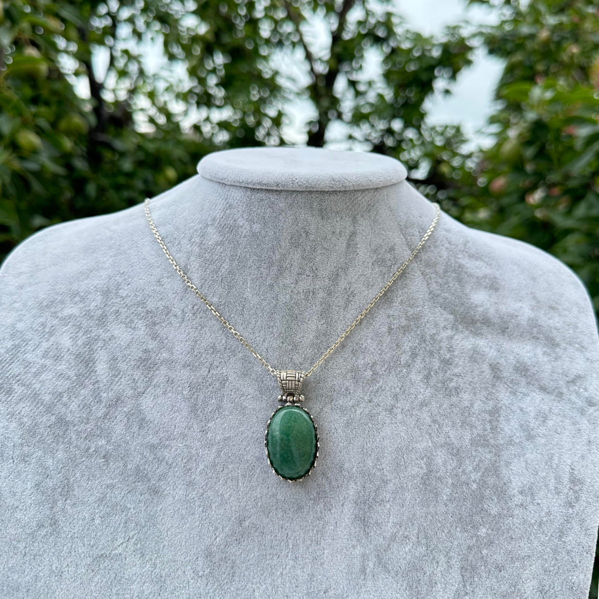 Natural Aventurine Stone Necklace - 925 Sterling Silver Necklace — 3