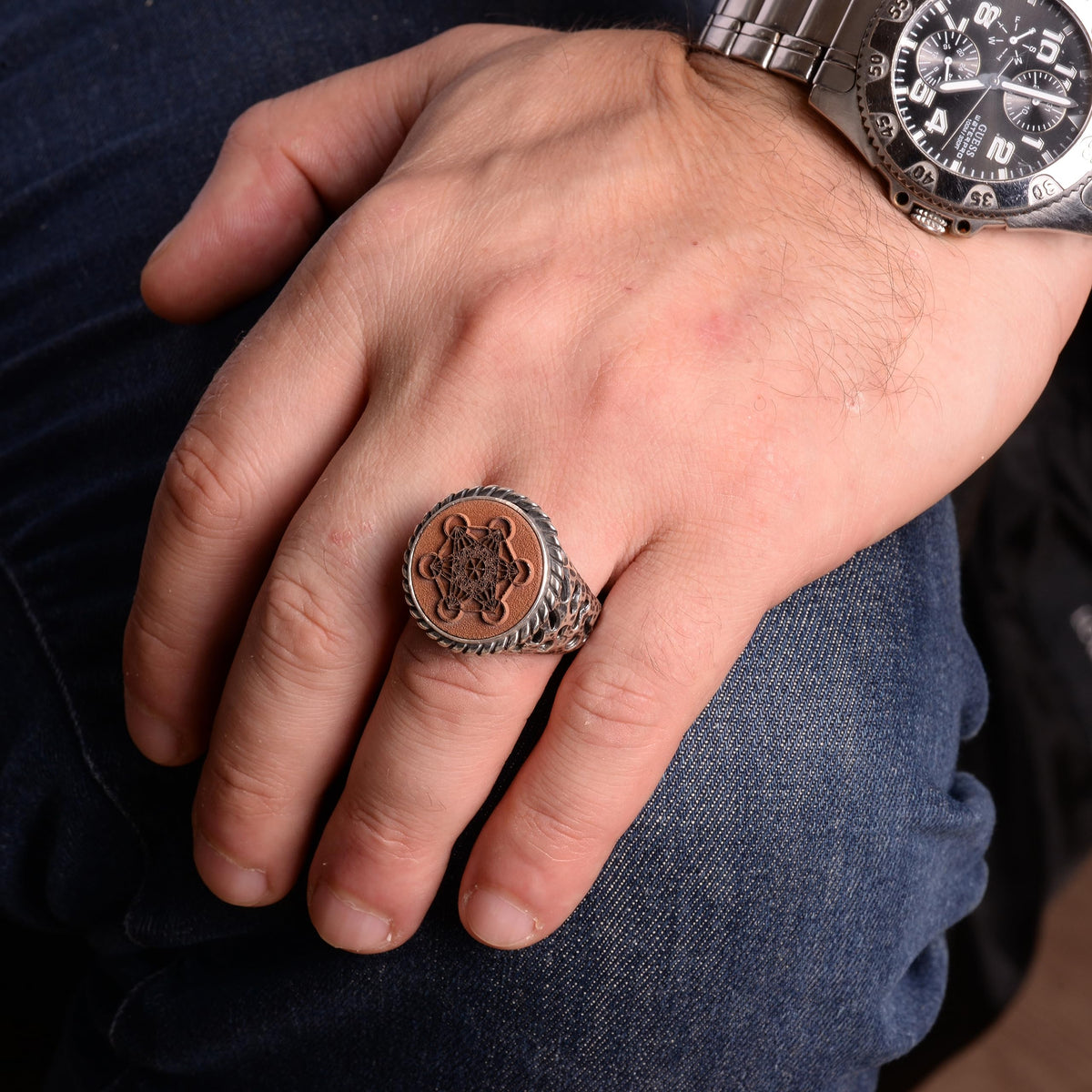 Handmade 925 Sterling Silver Solid Ring - Metatron Seal Design - Special for Men, Timeless Elegance — 3