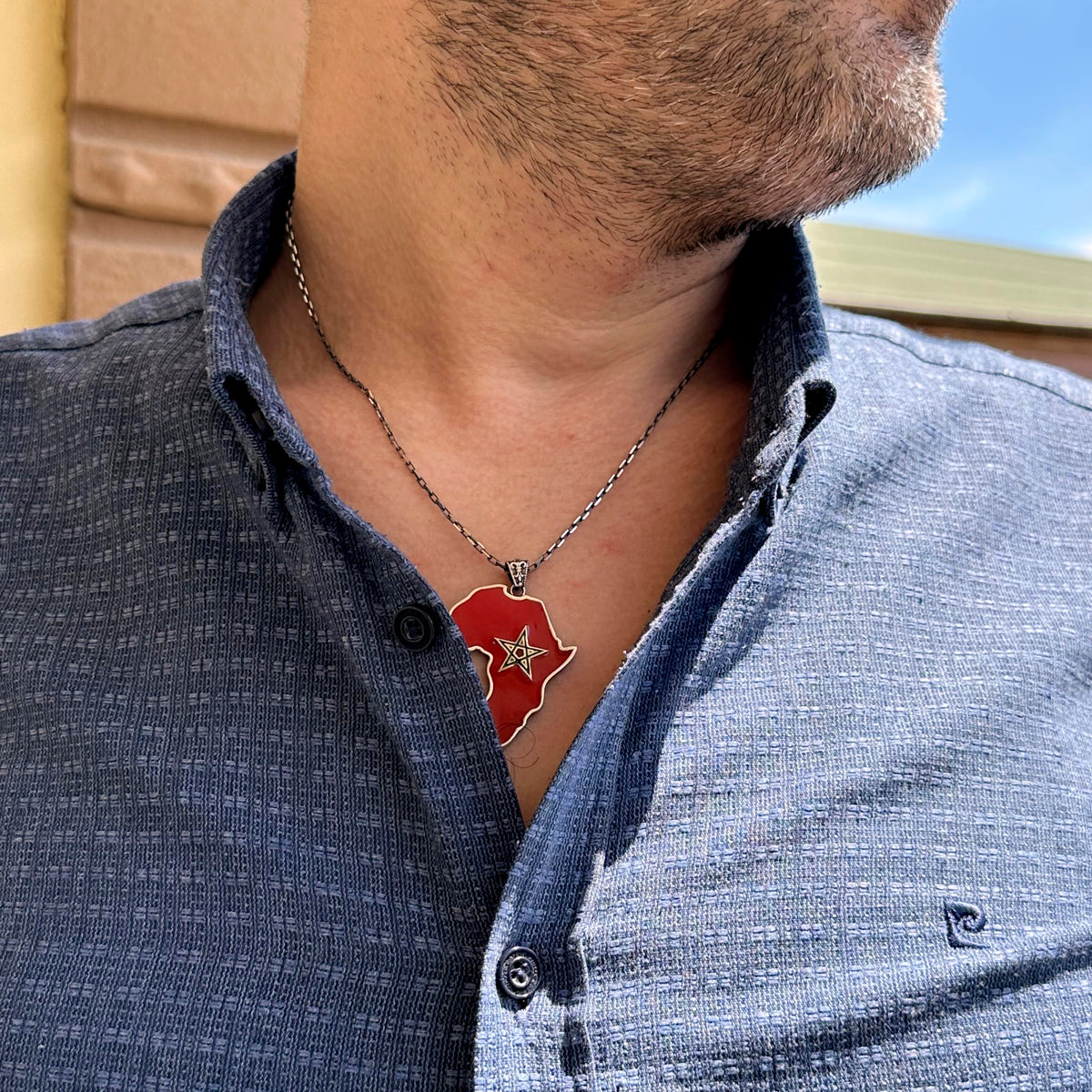 925 Sterling Silver Map Necklace (Morocco) with Cable Chain — 3