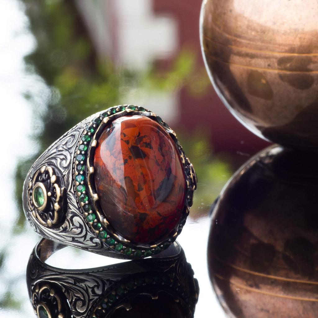 Handmade Silver Men's Ring - Natural Bloodstone — 3