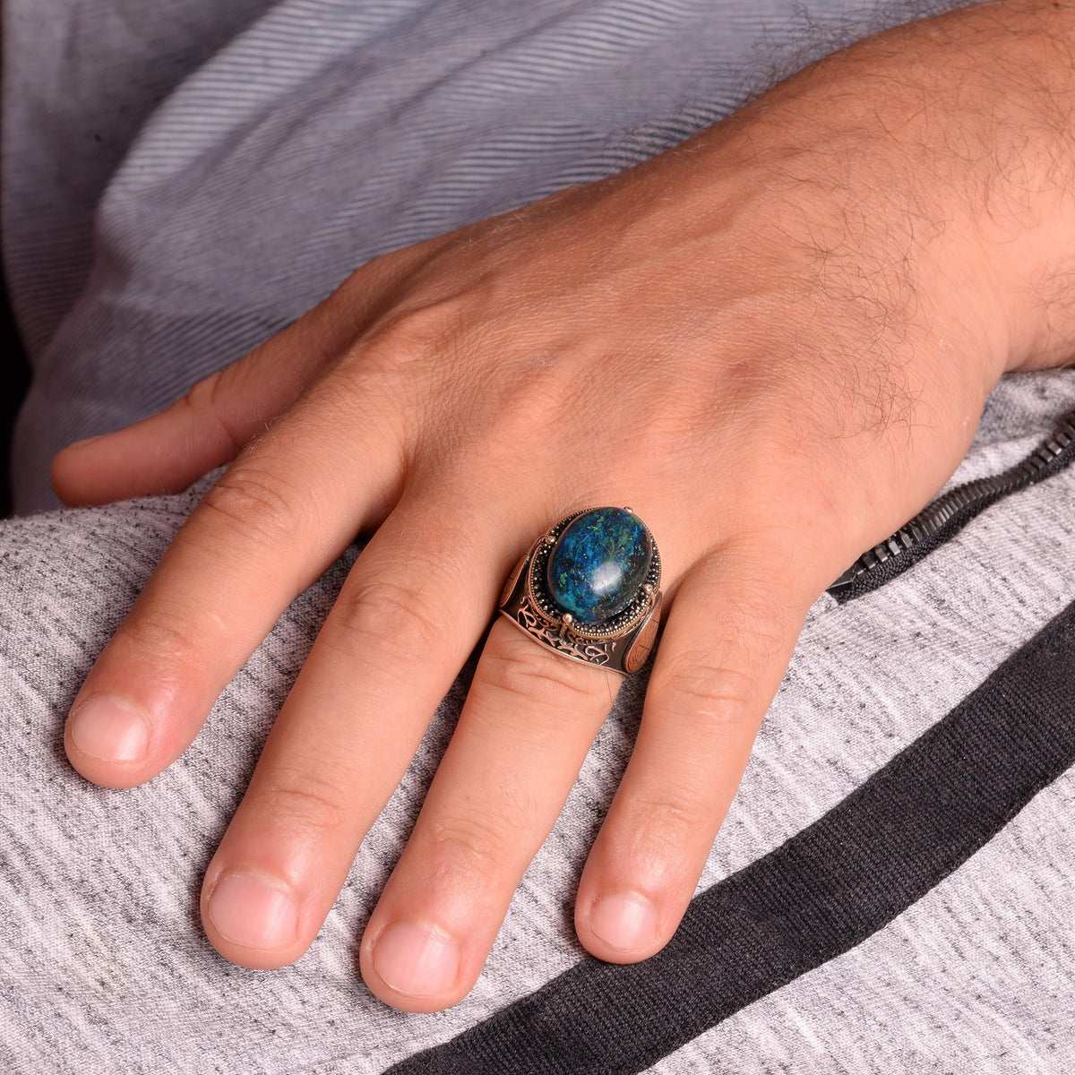 Natural Azurite Stone Ring, Star of David Silver Ring — 3