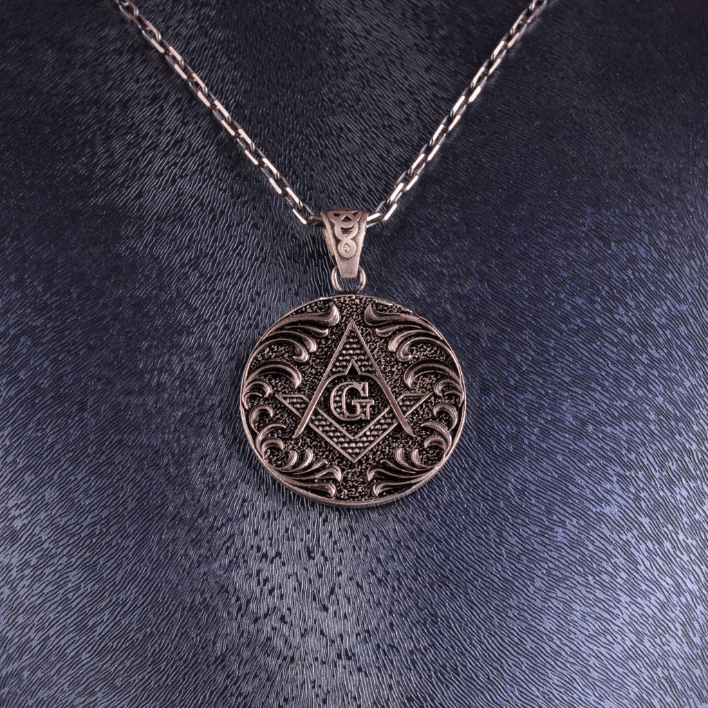KAMBO Antique Masonic Necklace – 925 Sterling Silver Mason Symbol Vintage Style Round Pendant Jewelry — 4