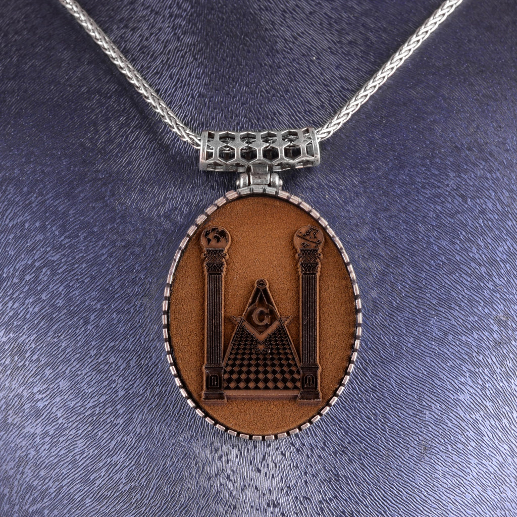 KAMBO Chain Large Necklace 925 Sterling Silver – Vintage Loca Designed Oval Symbol Necklace (Masonic) — 4
