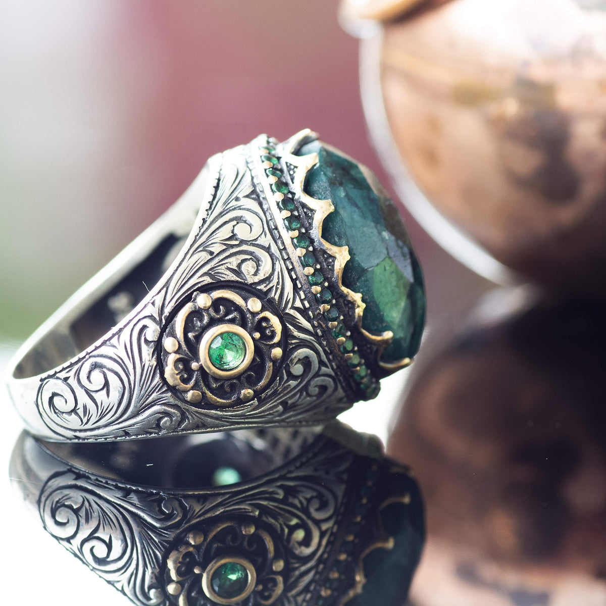 Handmade Silver Men's Ring (Emerald) — 4