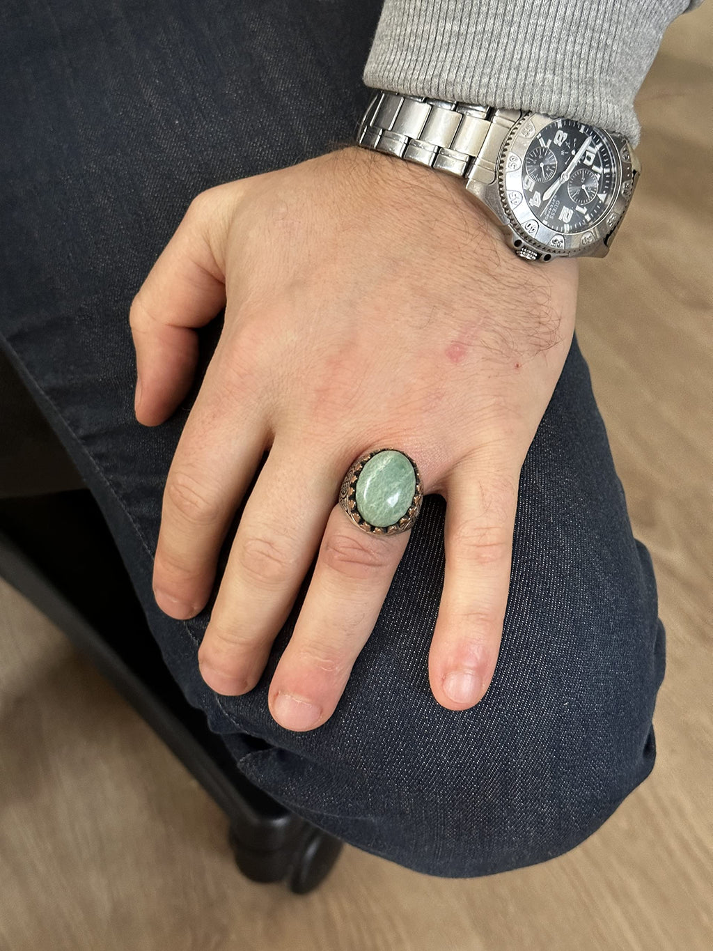 Natural Amazonite Ring, Silver Amazonite Ring, 925 Sterling Silver Men's Ring, Large Ring — 6
