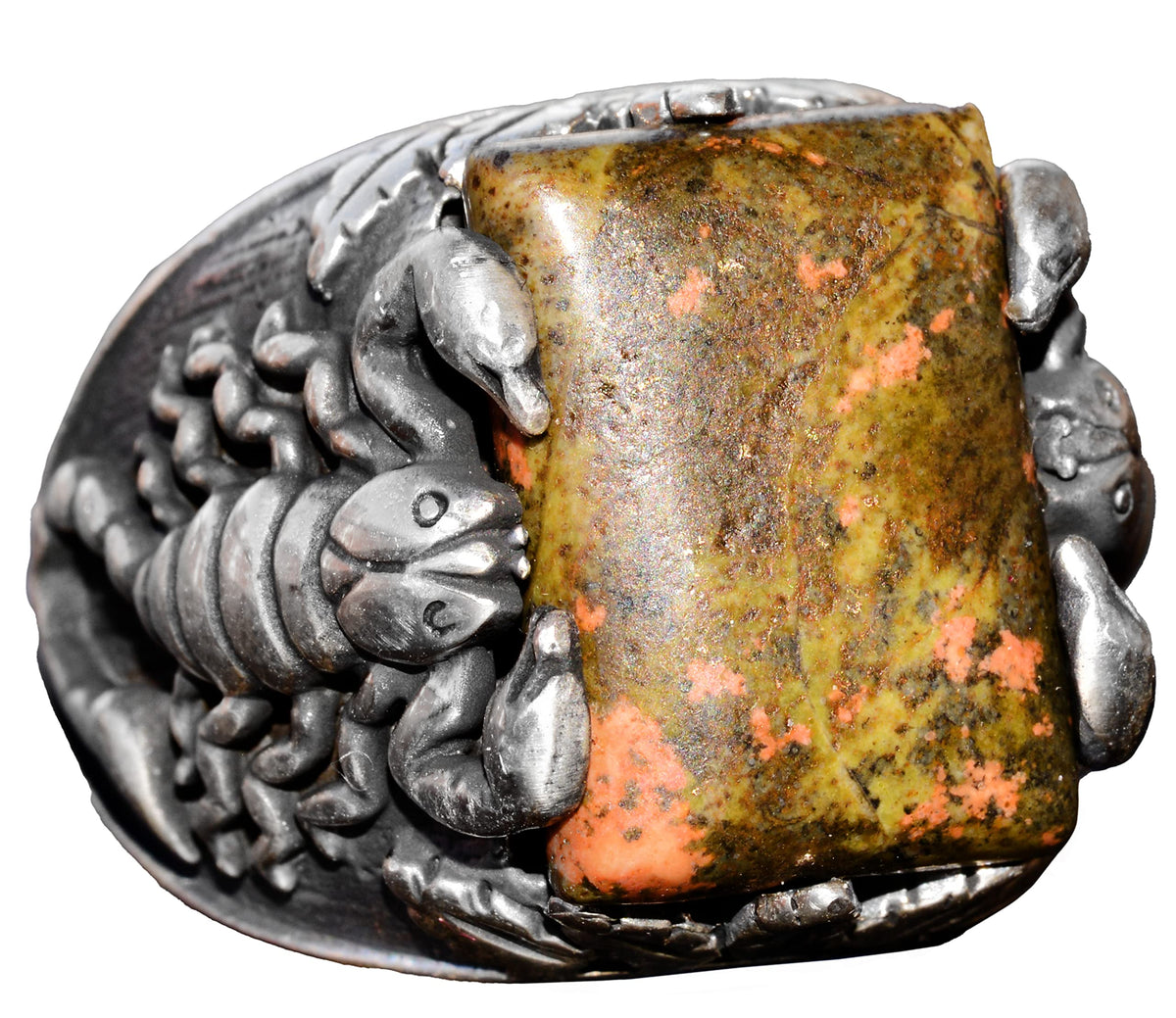 Natural Unakite Stone Scorpion Ring - 925 Sterling Silver