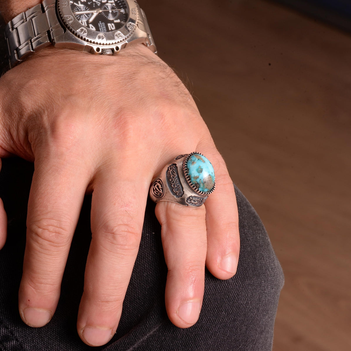 Natural Arizona Turquoise Stone Ring (Model-10) — 6