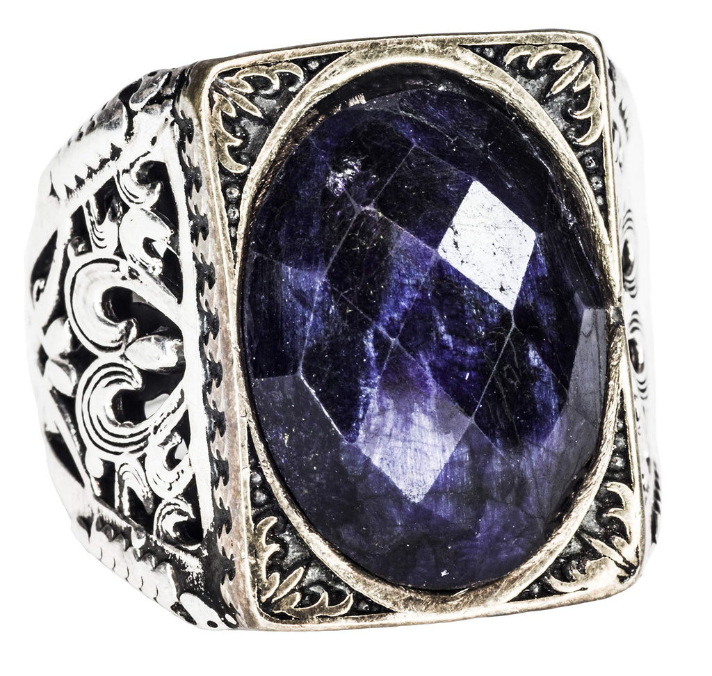 Synthetic Dark Blue Sapphire Stone Ring, 925 Sterling Silver Ring