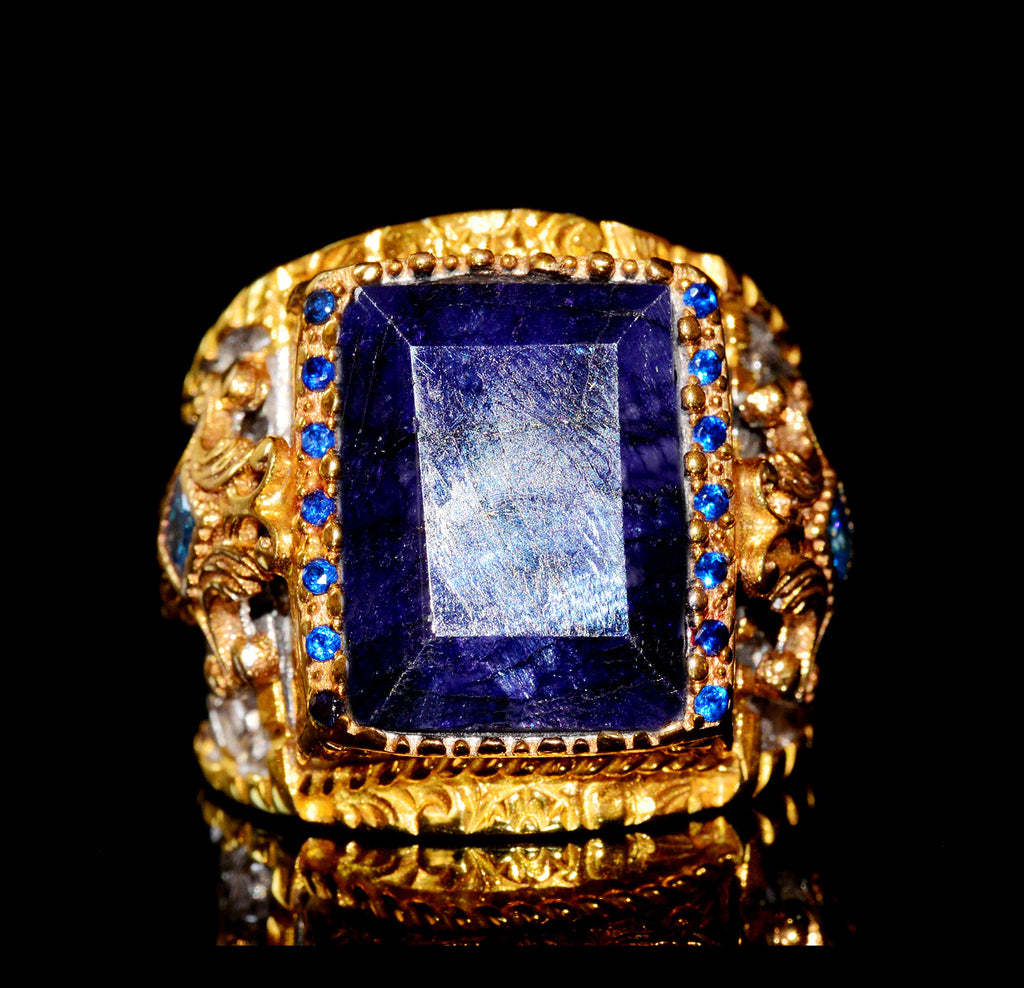925 Sterling Silver Men's Ring, King Ring, Natural Sapphire Rectangular Gemstone — 8
