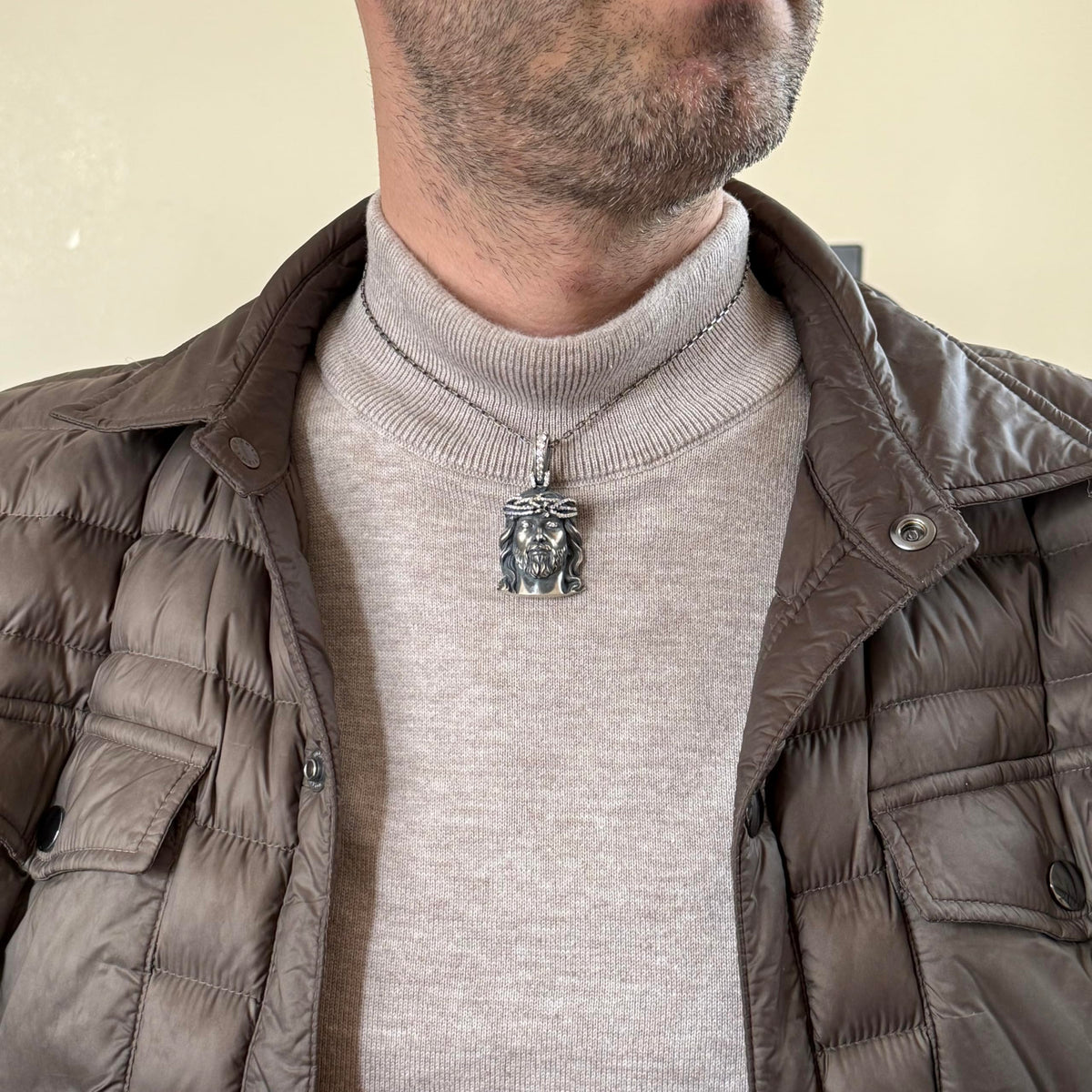 KAMBO Jesus Christ Necklace with Chain - 925 Sterling Silver Crown of Thorns Jewelry - Religious Statement Necklace for Men — 3