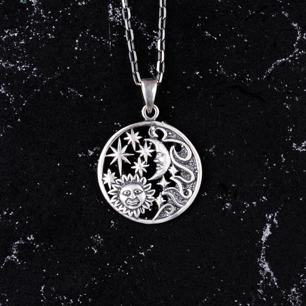 925 Sterling Silver Sun and Moon Necklace, Handmade Sky-Themed Jewelry — 3