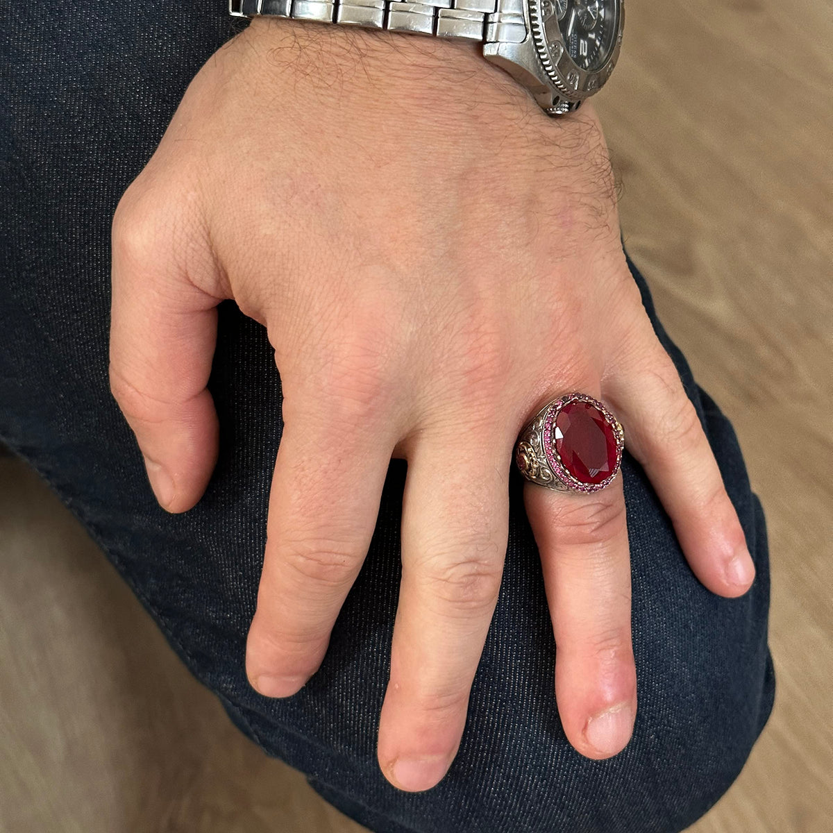 925 Sterling Silver Men's Ring with Paraiba Tourmaline Stone — 7