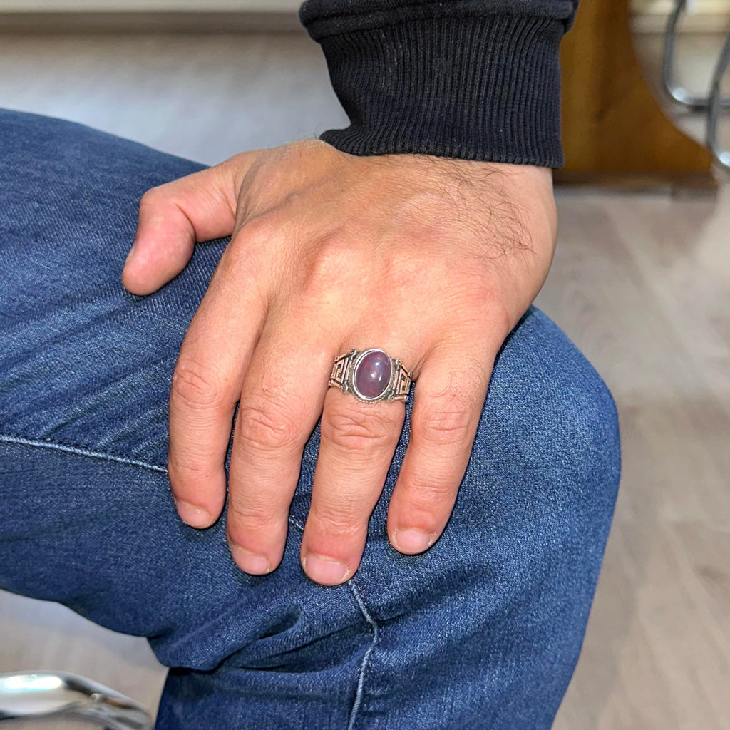 Handmade 925 Sterling Silver Men's Ring with Natural Ethiopian Opal Stone - Labyrinth Design — 3