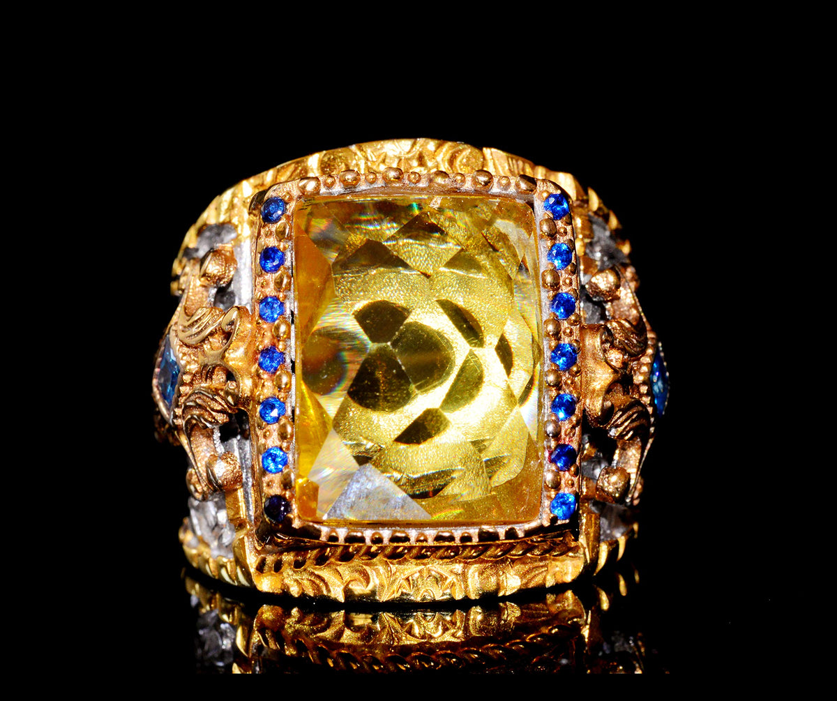 925 Sterling Silver Men's Ring, King Ring, Created with Rectangular Citrine Stone — 8
