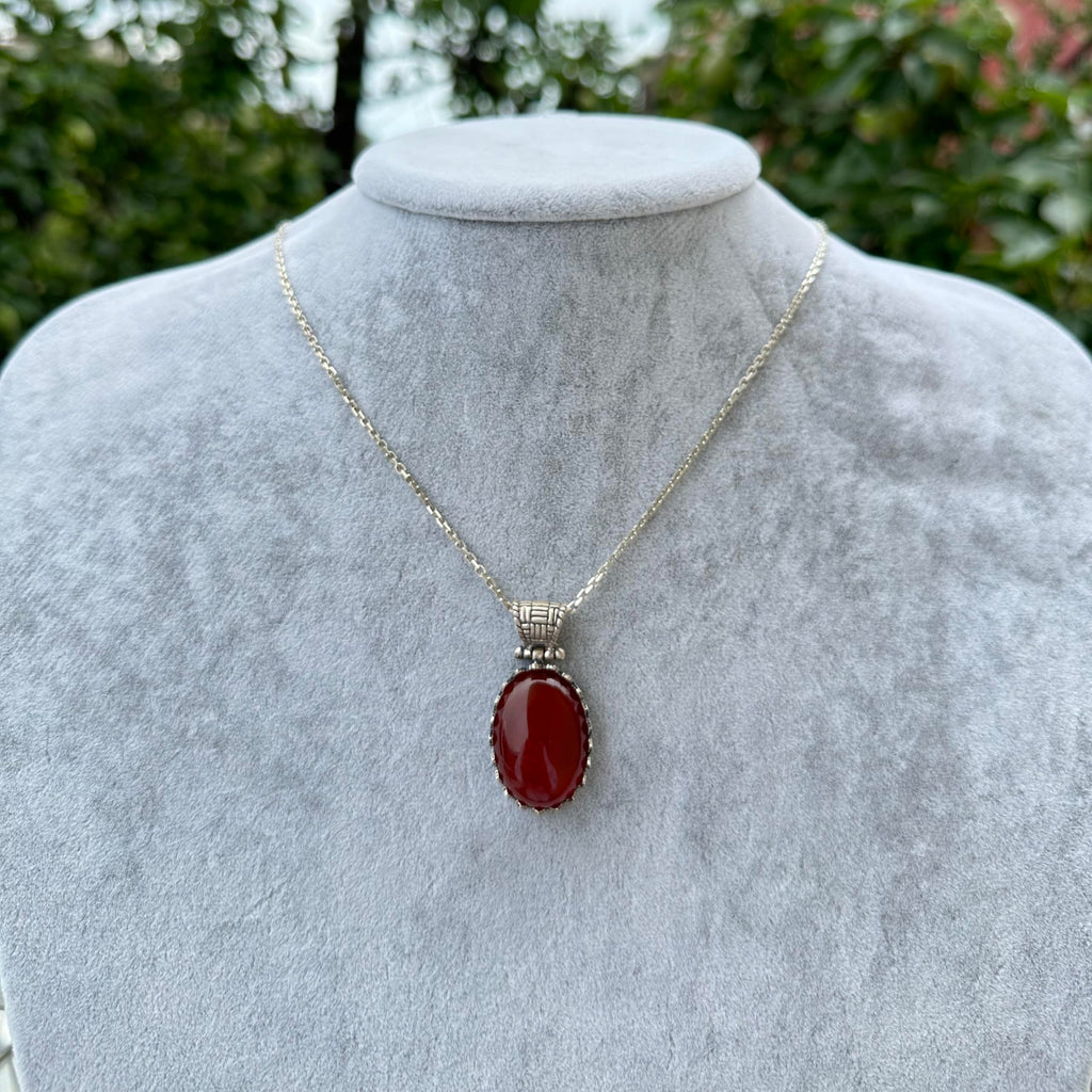 Natural Red Agate Necklace - 925 Sterling Silver Necklace — 3