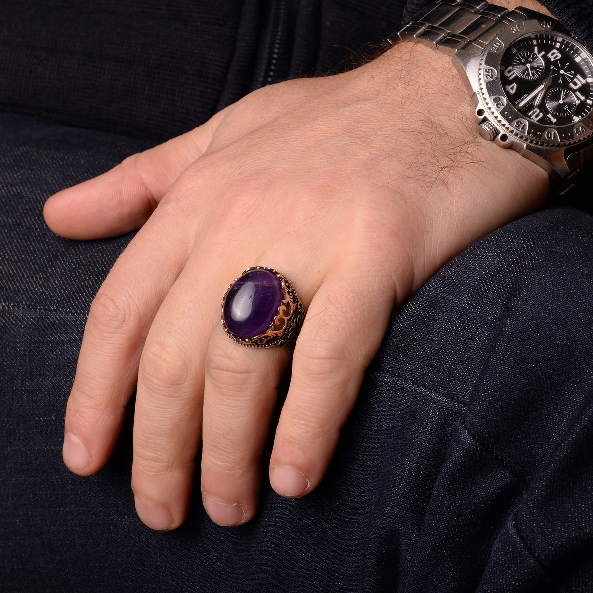 Natural Amethyst Stone Ring — 7