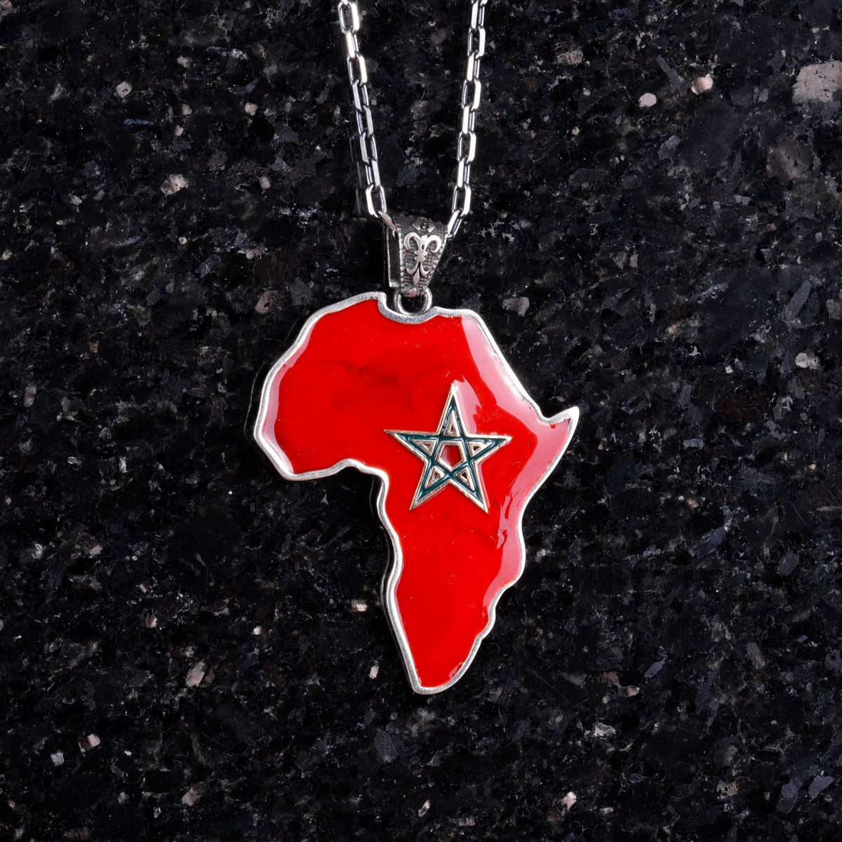 925 Sterling Silver Map Necklace (Morocco) with Cable Chain — 4