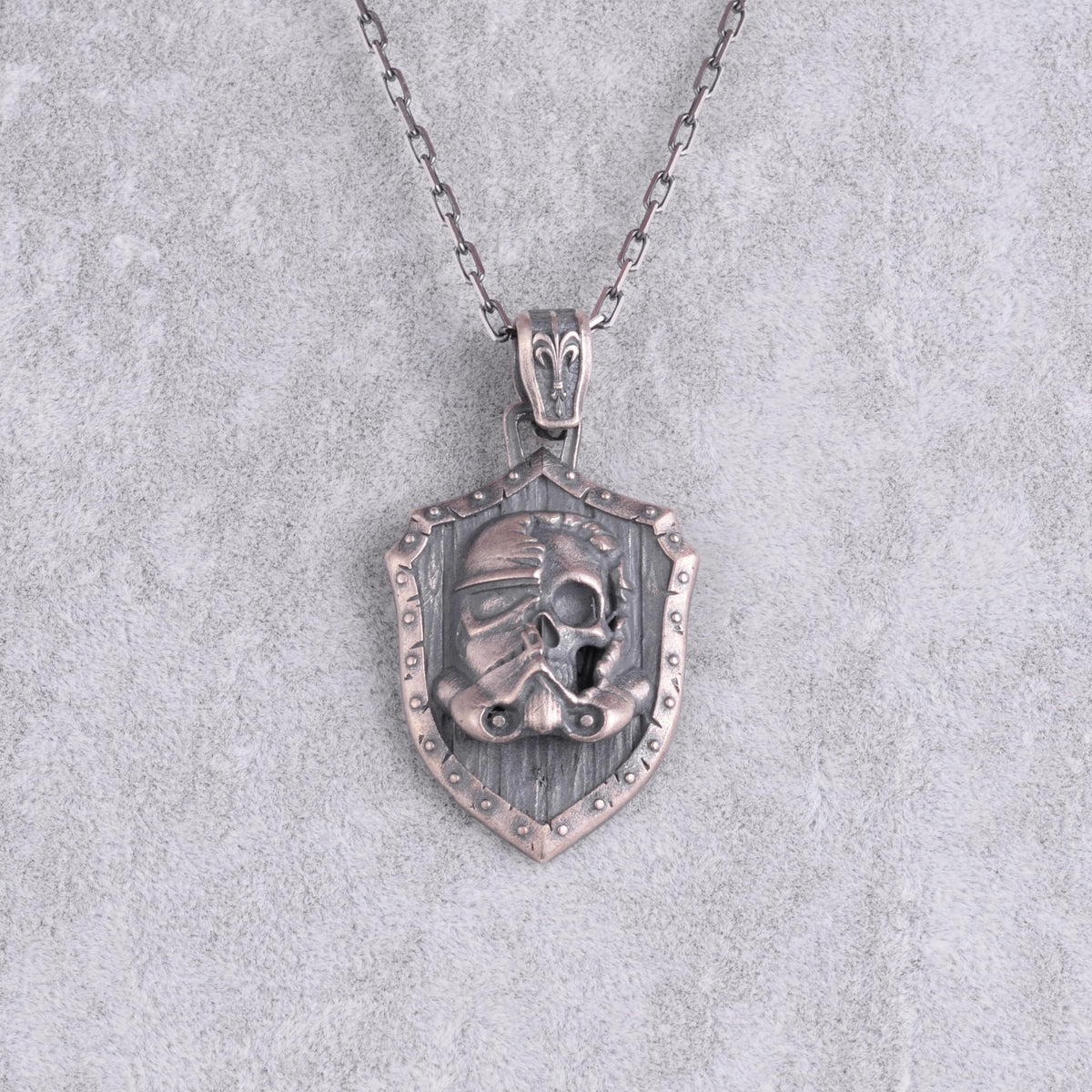 KAMBO 925 Sterling Silver Post-Apocalyptic Skull Necklace – Chain Gas Mask Warrior Shield Necklace – Handmade Gothic Men's Jewelry (Silver) — 4