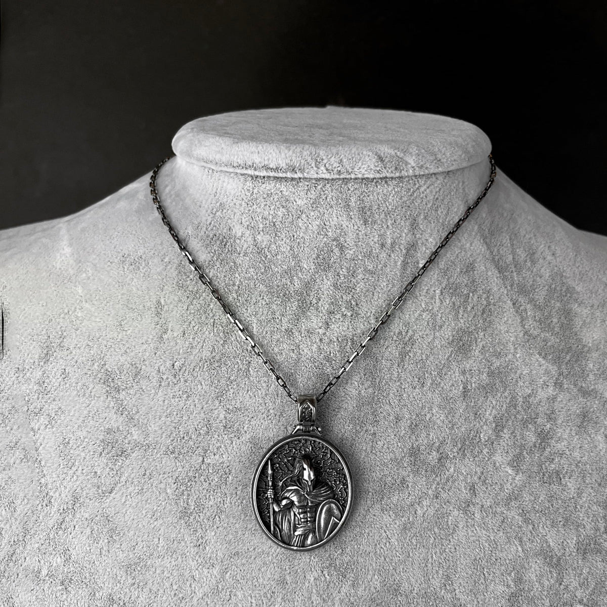 KAMBO 925 Sterling Silver Spartan Warrior Men's Necklace – Handmade Shield and Spear Design Chain Necklace (Silver) — 4