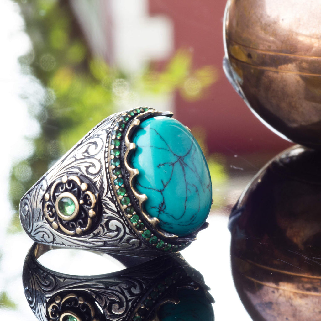 Silver Men's Ring with Fire Blue Stone, King's Ring — 6
