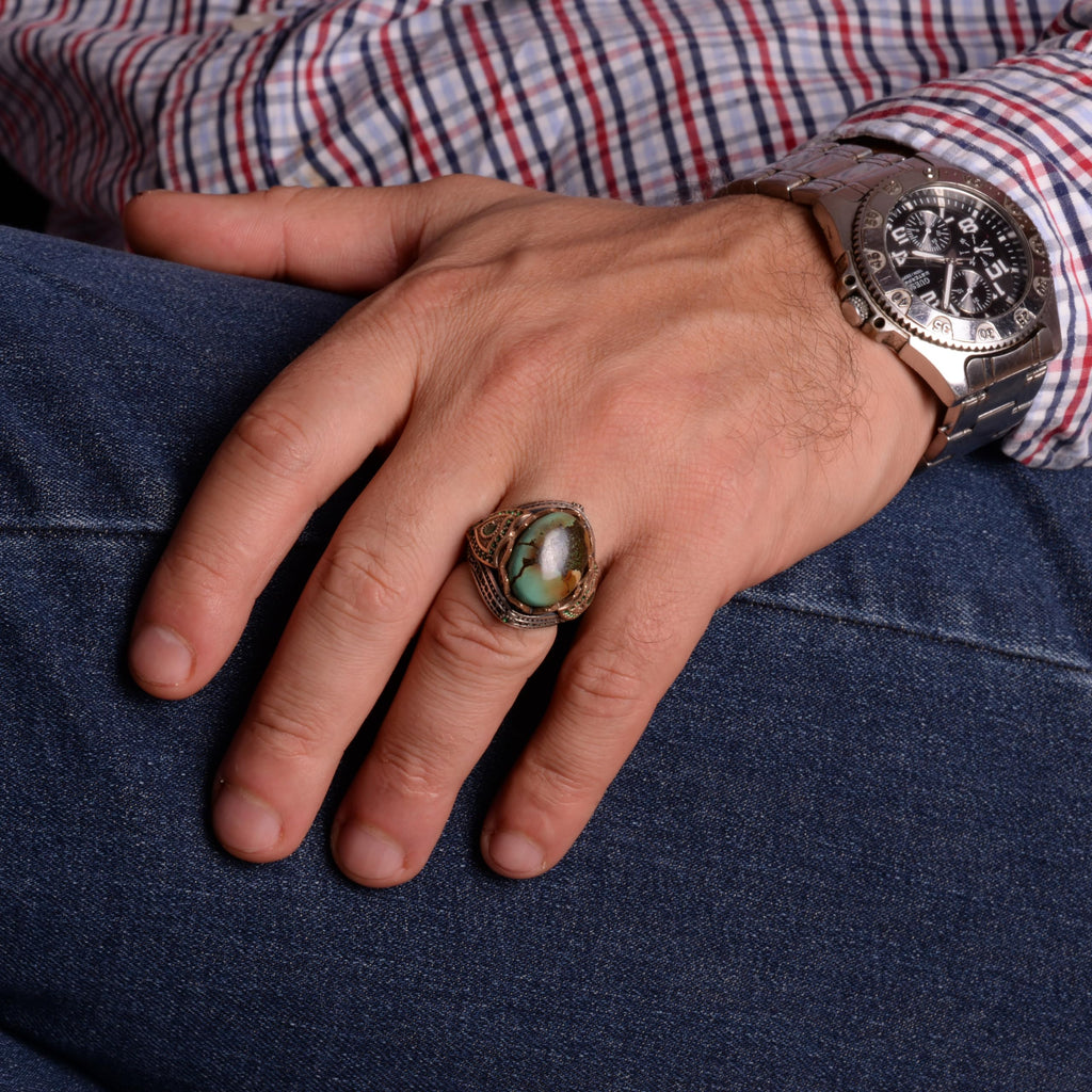 925 Sterling Silver Ring, Natural Arizona Turquoise Stone Ring (Model-3) — 3
