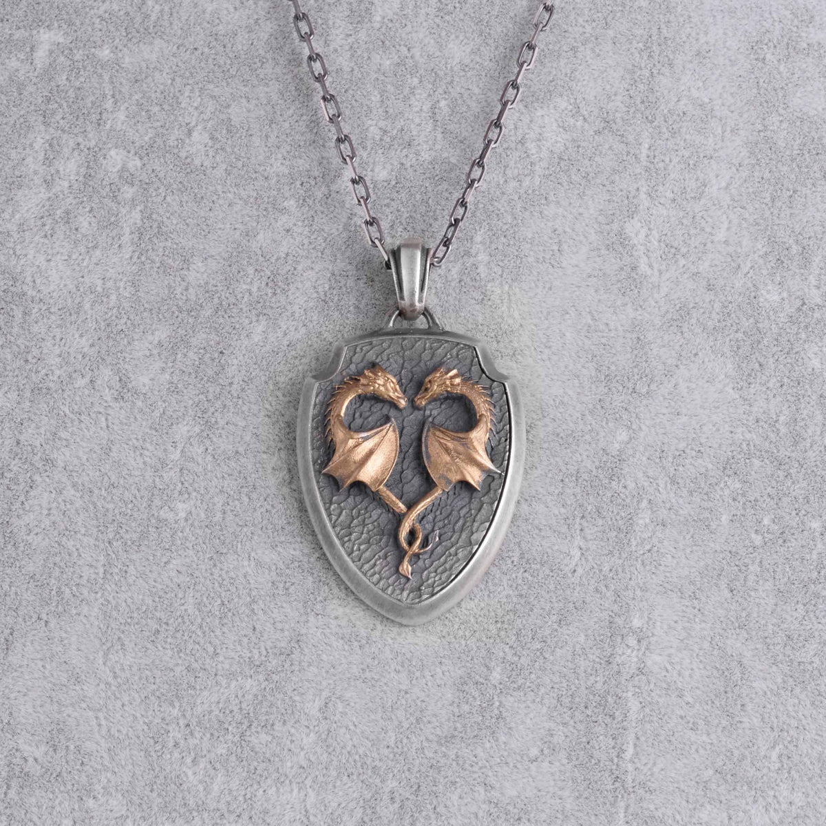 KAMBO 925 Sterling Silver Double Dragon Necklace for Men – Chain Handmade Legendary Shield Design Necklace (Silver Gold Plated) — 4