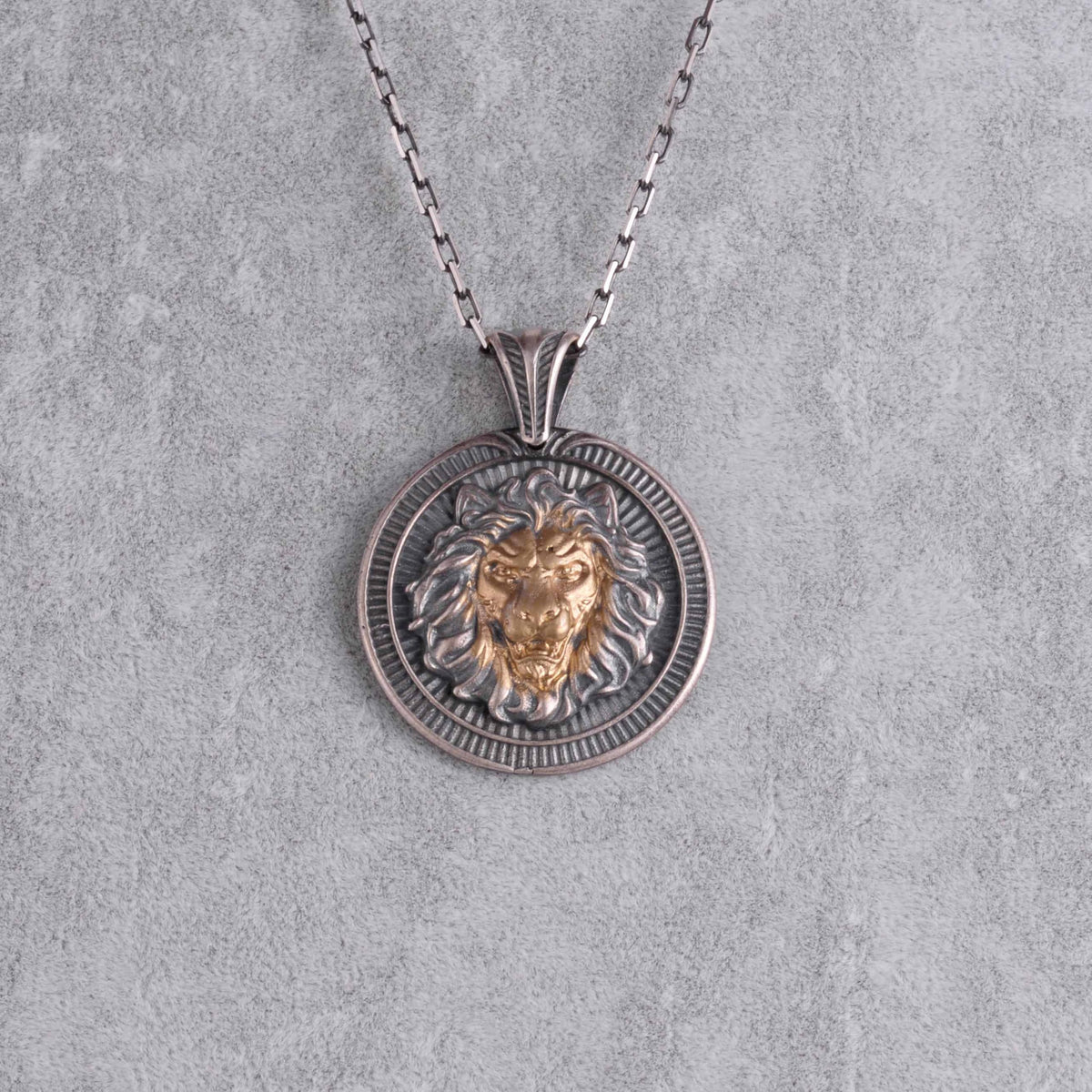 KAMBO Lion Head Medallion Necklace – 925 Sterling Silver Handmade Chain Men's Necklace – Symbol of Strength and Leadership (Silver Gold Plated) — 4