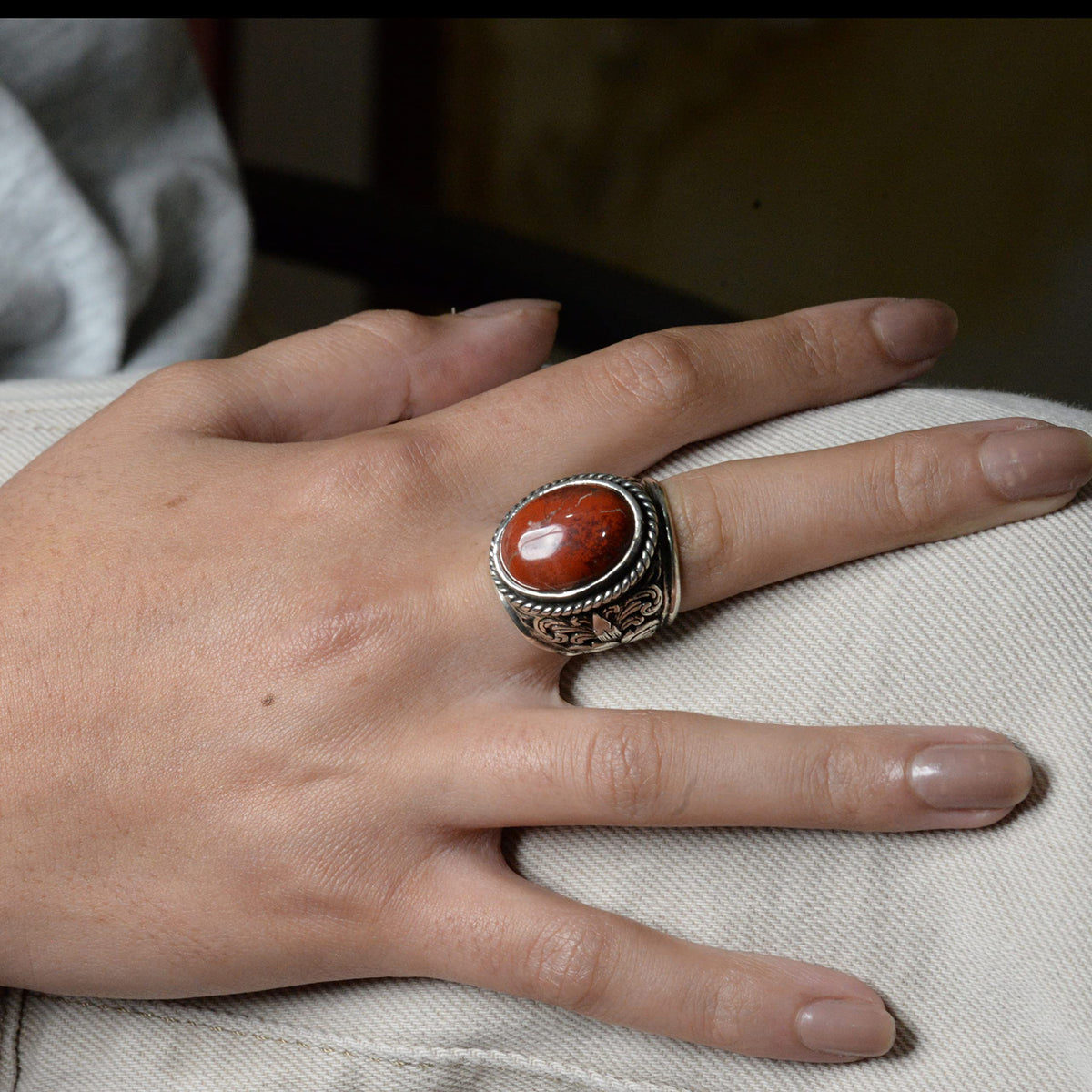 Elegant Stone Collection 925 Sterling Silver Ring - Natural Bloodstone — 7