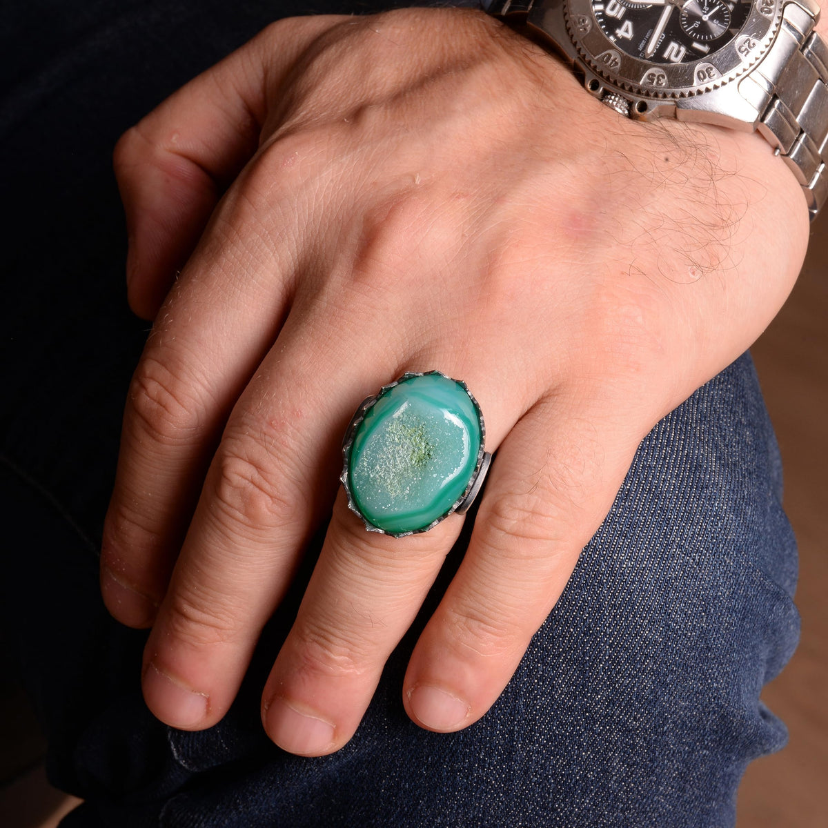 925 Sterling Silver Ring for Natural Druzy Quartz Stone — 3