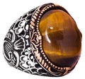 925 Sterling Silver Men's Ring - Natural Tiger Eye Stone