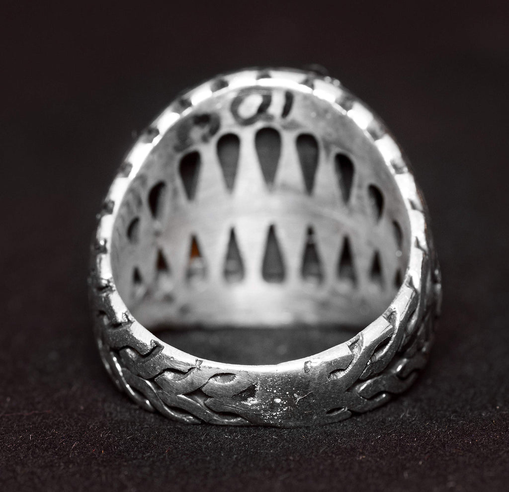925 Sterling Silver Men's Ring - Night Star Blue Synthetic Stone - Elegant Handmade Jewelry - Ottoman Tughra — 6