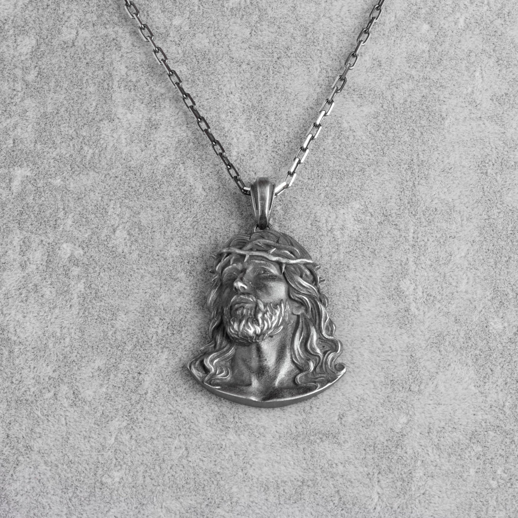 KAMBO Men's 925 Sterling Silver Jesus Christ Necklace – Cable Chain Thorn Crown Religious Jewelry (Silver) — 4