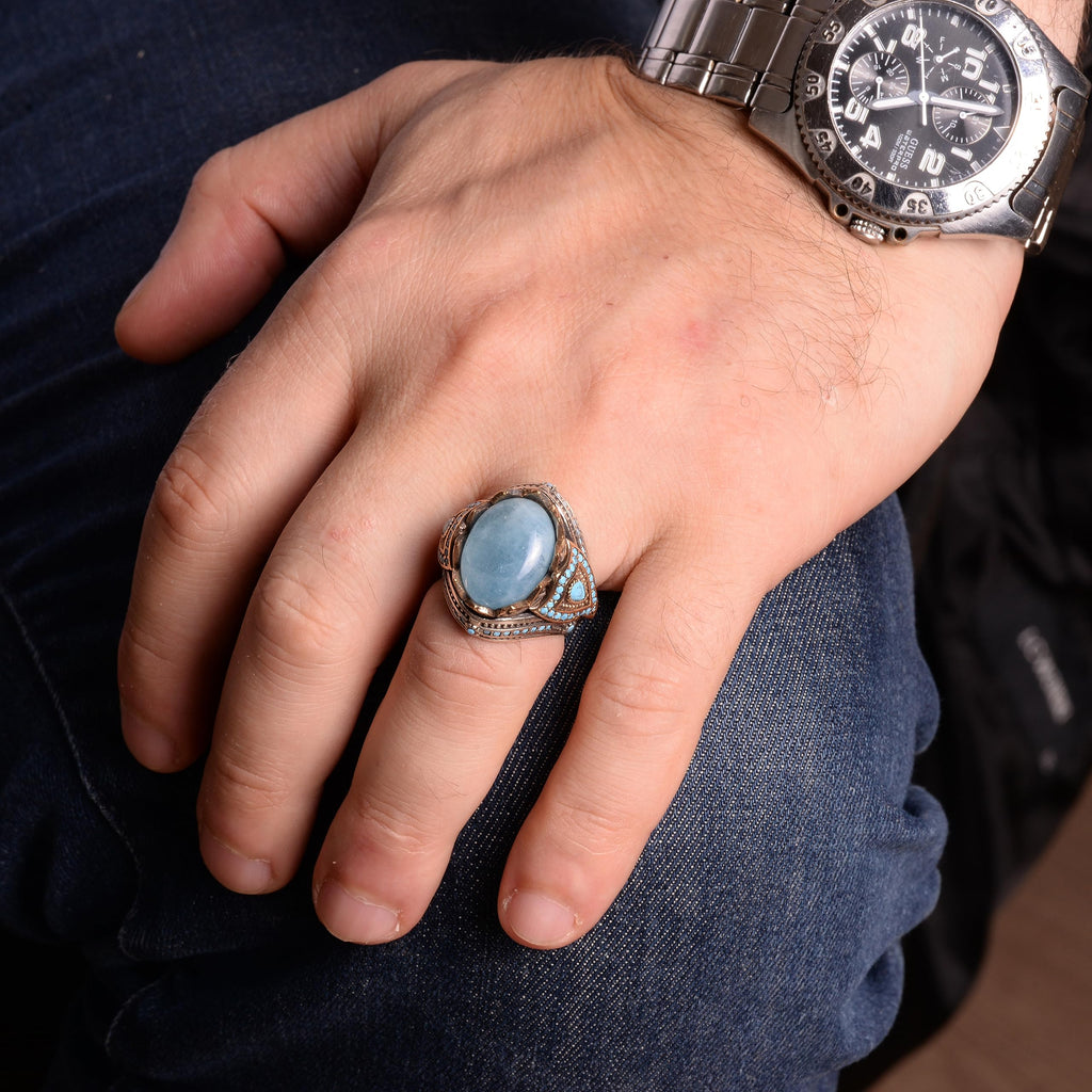 Natural Aquamarine Stone Ring - Handmade 925 Sterling Silver Ring — 3