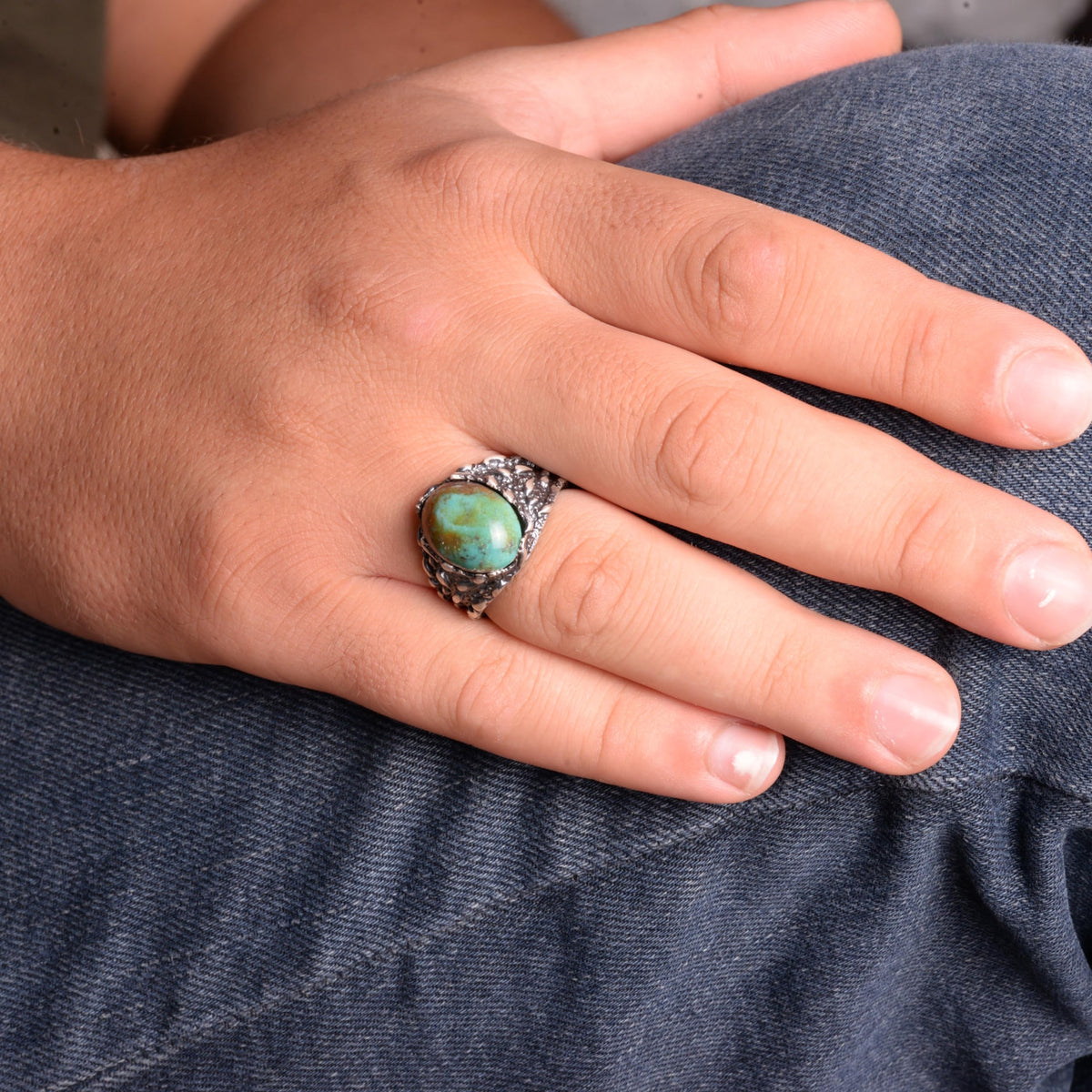 Natural Arizona Turquoise Stone Ring - 925 Sterling Silver Minimalist Ring (Model-5) — 3