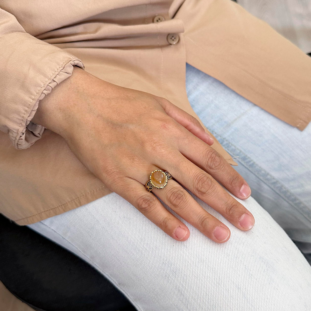 925 Sterling Silver Gold Plated Handmade Women's Ring — 3